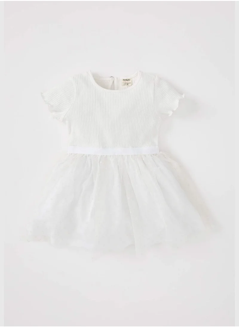 ديفاكتو BabyGirl Regular Fit Bike Neck Short Sleeve Dress