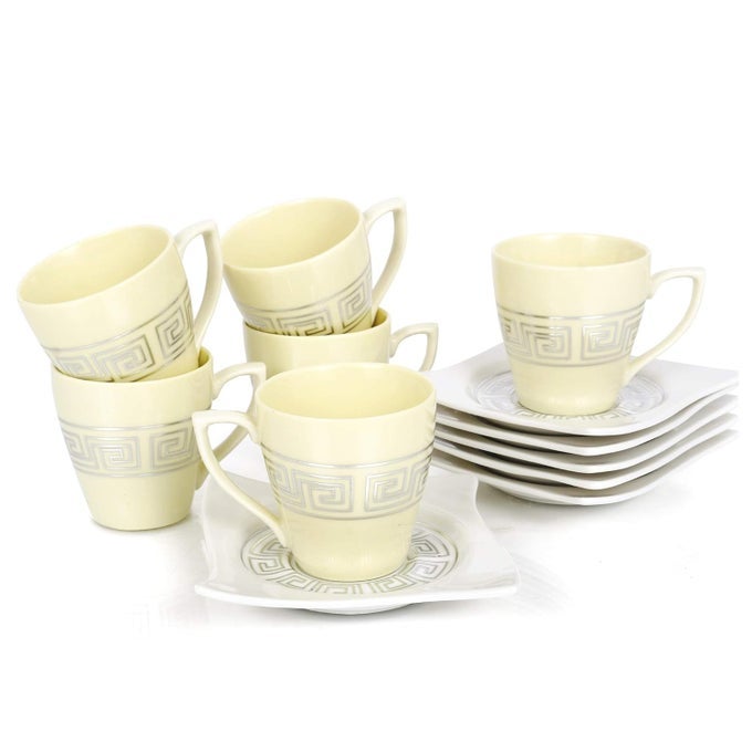 PORCELAIN TEA CUP WITH SAUCER SET 80ML YELLOW 12 PIECES FOR HOME OFFICE GIFT