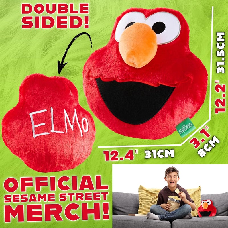 احصل على وسادة Sesame Street Elmo ثلاثية الأبعاد للأطفال والمراهقين والبالغين، وسادة ناعمة من الفرو، وسادة ديكور لغرفة النوم من الصوف (إلمو أحمر، مقاس L31.5 × عرض 31 سم / L12.4 × عرض 12.2 بوصة) - Image 2