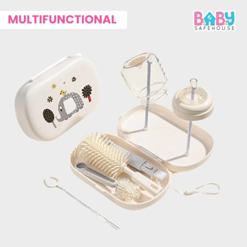 BabySafeHouse Silicon Bottle Cleaning Brush Set for Travel with Drying Rack and Liquid Soap Dispenser, Includes Feeding Bottle Cleaner, Nipple & Straw Cleaner - Image 3