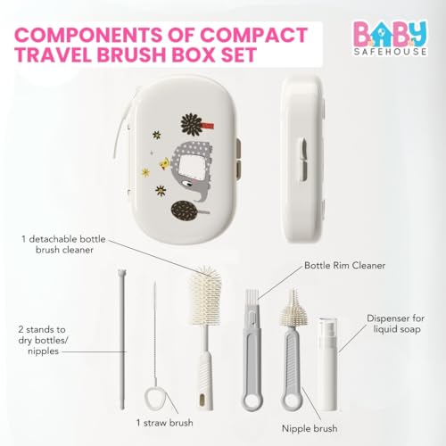 BabySafeHouse Silicon Bottle Cleaning Brush Set for Travel with Drying Rack and Liquid Soap Dispenser, Includes Feeding Bottle Cleaner, Nipple & Straw Cleaner - Image 4