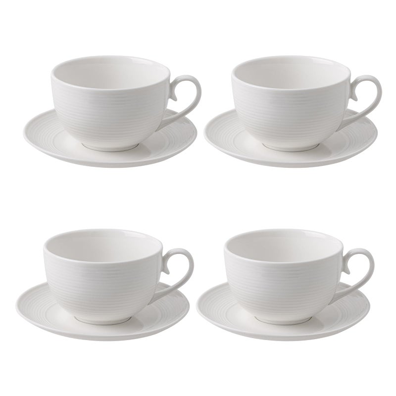 Feenmai 12 oz Cappuccino Cups with Saucers, Ceramic Espresso Coffee Cups Set of 4, White Latte Cup and Saucer, Elegant Tea Mugs Set, Microwave Dishwasher Safe Drinkware for Cafe, Housewarming Gift - Image 1