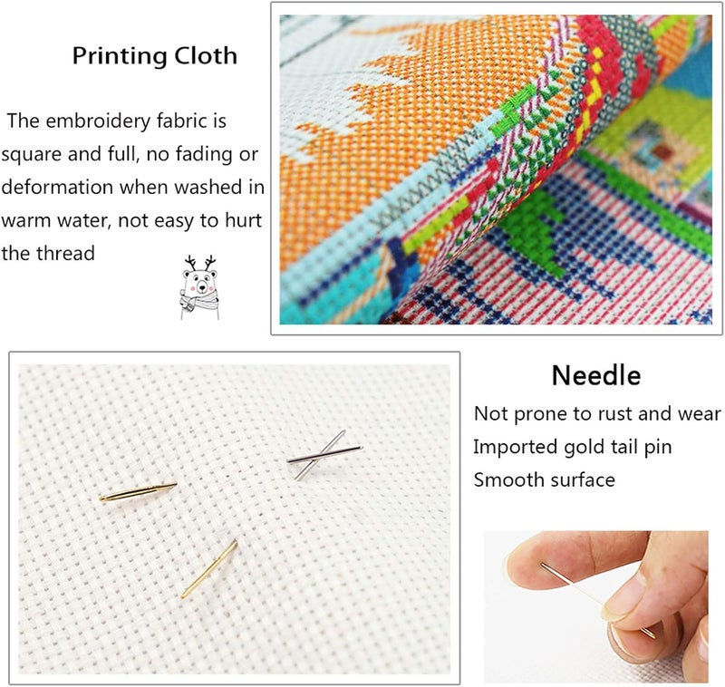 ITSTITCH Stamped Cross Stitch Kits for Beginners Full Range of Cross Stitching Preprinted Pattern for Adults, DIY Needlepoint Starter Kits (Lucky Rabbits 13x9.5 inch) - Image 2