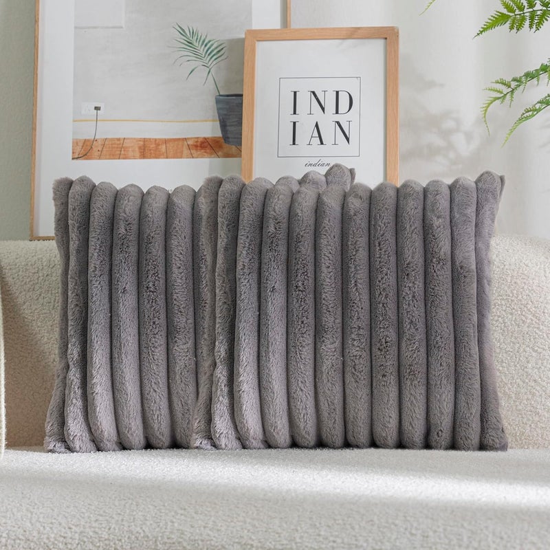 DEELAND Pack of 2,Double-Sided Faux Fur Plush Decorative Throw Pillow Covers Fuzzy Striped Soft Pillowcase Cushion Covers for Sofa Couch Bedroom - Image 1