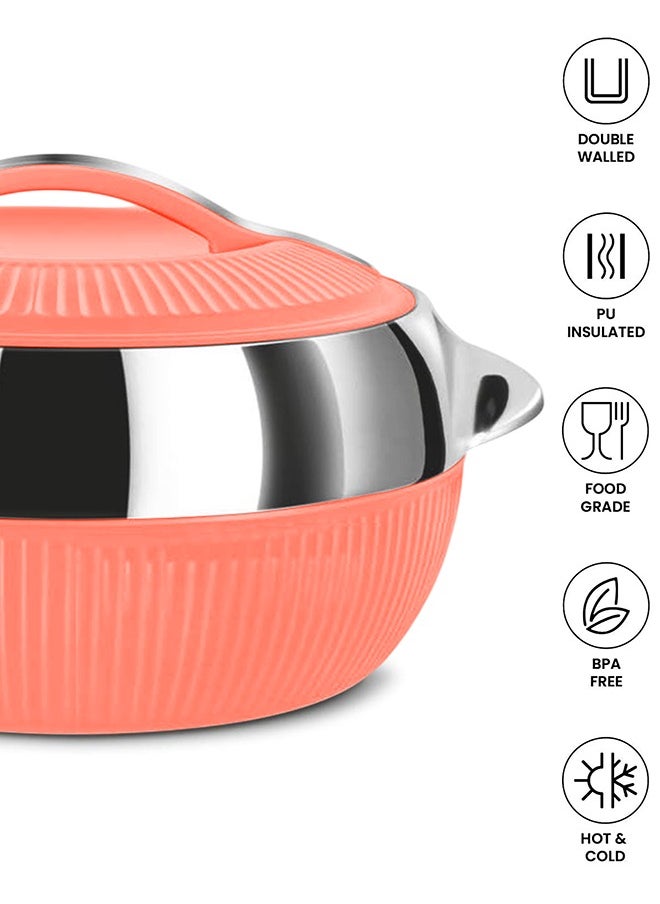 A TO Z Lavenna Feasta Large Insulated Hot Pot – 6500ml, Double-Walled Stainless Steel, PU Insulated Casserole, BPA-Free, Food Safe, Keeps Food Hot & Fresh for Hours, Easy Carry Handle, Elegant Design – Coral Orange  - Image 4