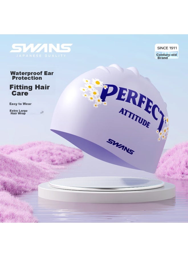 Speed Vision Suan Shiyi Printed Swim Cap, Waterproof, For Long Hair, Enlarged Ear Protection, Non-binding, Silicone, Children's Swim Cap, Purple With Letters - Image 1