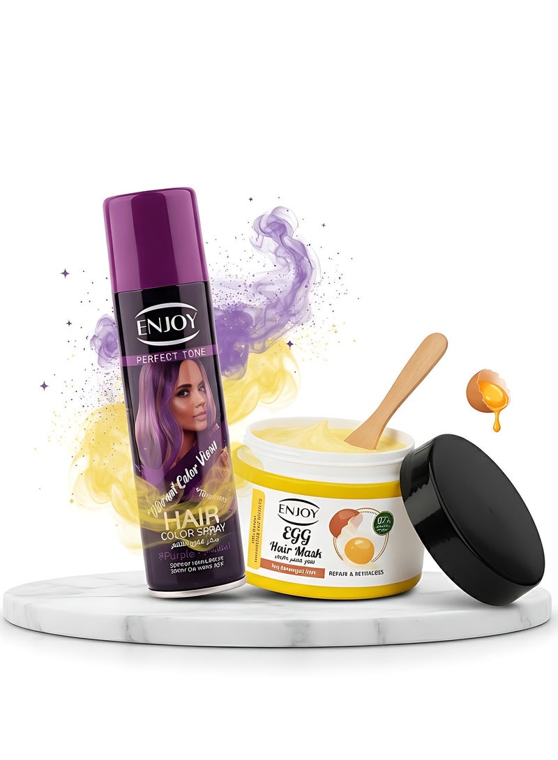 إنجوي باقة ENJOY للون جريء وعناية فائقة: سبراي شعر بنفسجي + ماسك البيض للإصلاح - Image 2