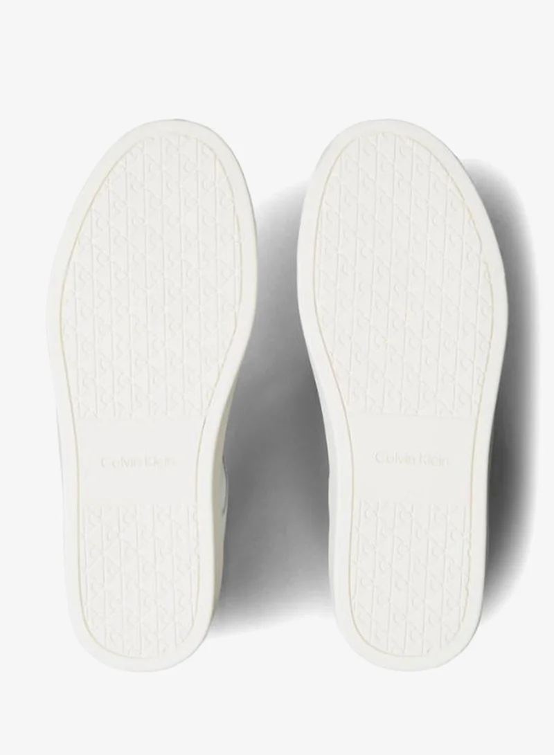 CALVIN KLEIN Bright White/Marshmallow/Oyster Leather Logo Tape Trainers for Men | Best Price UAE