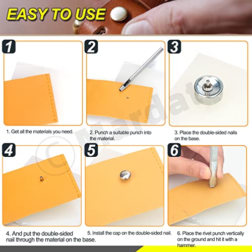 Mardatt 360 Sets Double Cap Rivets with Setting Tool Kit, 4 Colors 3 Sizes Leather Rivets Double Cap Rivet Tubular Metal Studs for DIY Leather Craft Repair and Decoration - Image 5