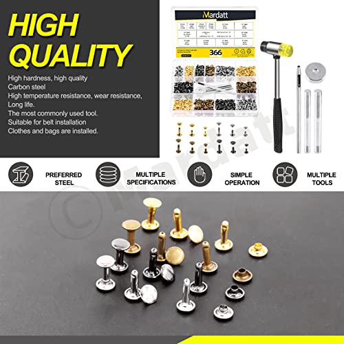 Mardatt 360 Sets Double Cap Rivets with Setting Tool Kit, 4 Colors 3 Sizes Leather Rivets Double Cap Rivet Tubular Metal Studs for DIY Leather Craft Repair and Decoration - Image 3