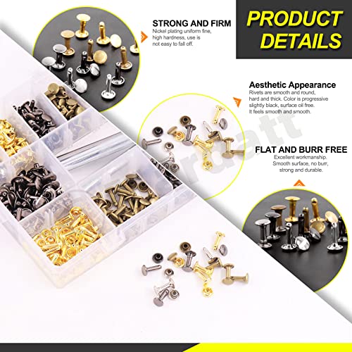 Mardatt 360 Sets Double Cap Rivets with Setting Tool Kit, 4 Colors 3 Sizes Leather Rivets Double Cap Rivet Tubular Metal Studs for DIY Leather Craft Repair and Decoration - Image 4