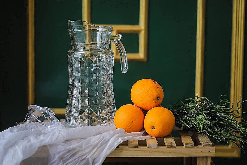 ConvertKitchen Glass Pitcher with Plastic lid, Drinking Beverage Jag, Glass Water jug for Home 1.7L (Set of 1) - Image 1