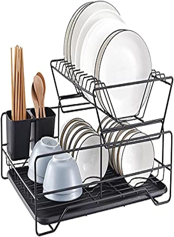 Arabest Kitchen Drainage Storage Rack  Iron Wire Tableware  Bowl And Dish Rack  Multifunctional Double Layer Storage Rack  Drainage Bowl And Dish Rack  Countertop  - Image 1