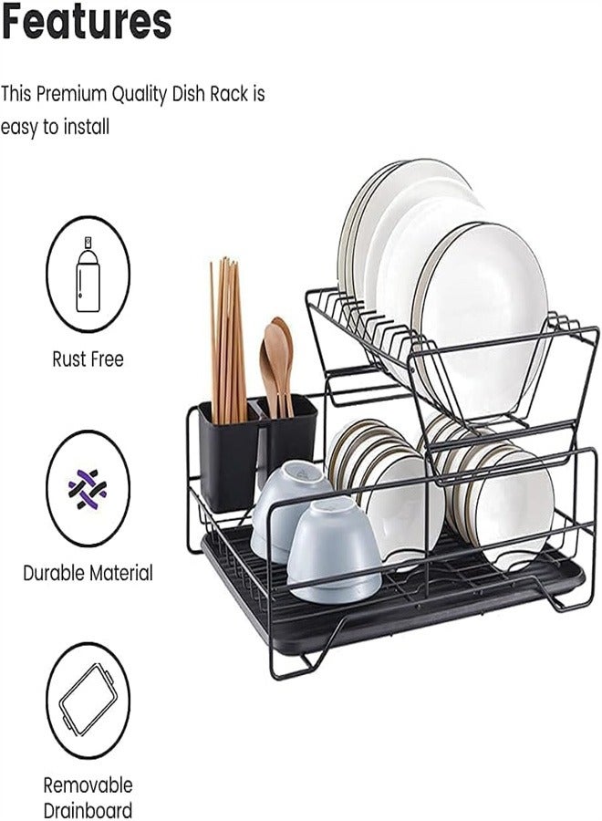 Arabest Kitchen Drainage Storage Rack  Iron Wire Tableware  Bowl And Dish Rack  Multifunctional Double Layer Storage Rack  Drainage Bowl And Dish Rack  Countertop  - Image 4