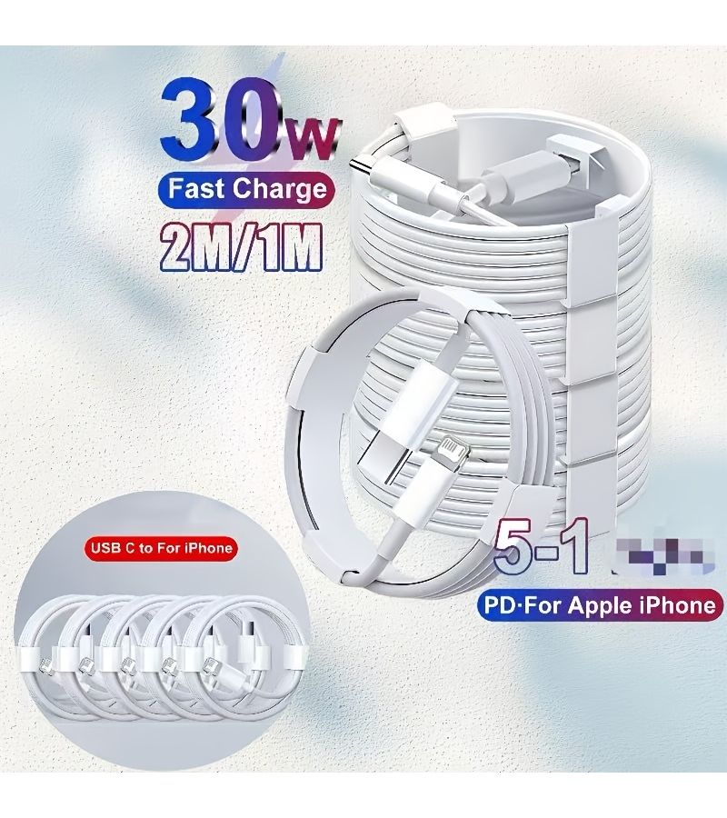 كابل شحن سريع 30 واط USB-C، مجموعة من 10 قطع، بطول 78 بوصة، لـ iPhone 14 13 12 Pro Max - Image 1