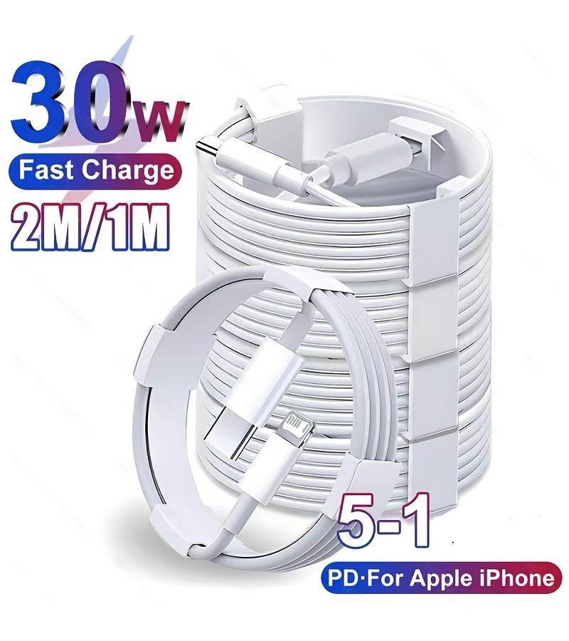 كابل شحن سريع 30 واط USB-C، مجموعة من 10 قطع، بطول 78 بوصة، لـ iPhone 14 13 12 Pro Max - Image 2