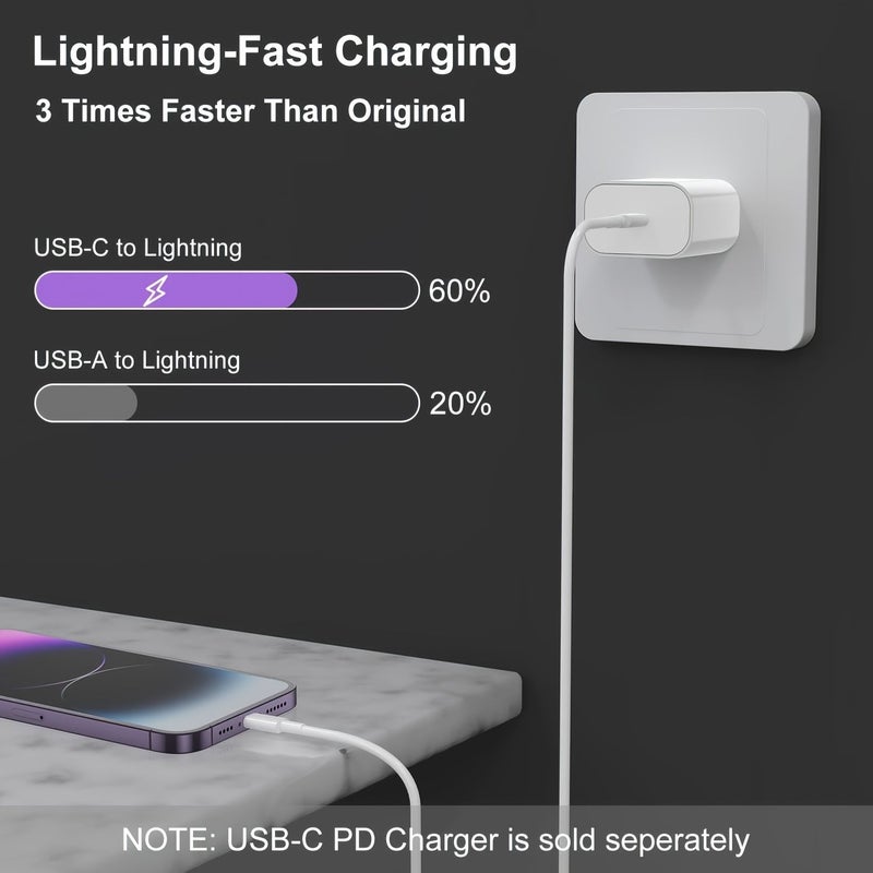 كابل شحن سريع 30 واط USB-C، مجموعة من 10 قطع، بطول 78 بوصة، لـ iPhone 14 13 12 Pro Max - Image 4