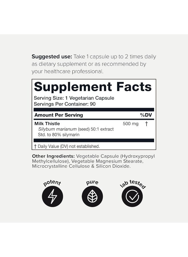 Toniiq 25,000mg 50x Concentrated Milk Thistle Extract - Milk Thistle 500mg Per Serving - 80% Silymarin - Bioavailable Silymarin Milk Thistle Supplement Capsules - 90 Vegetarian Caps - Image 2