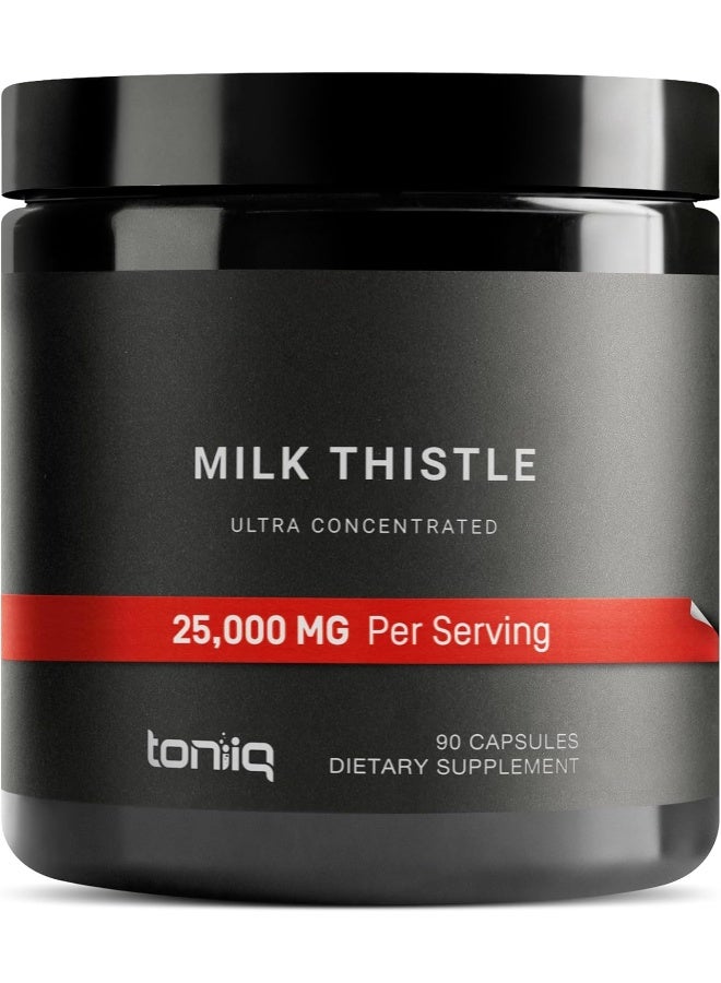 Toniiq 25,000mg 50x Concentrated Milk Thistle Extract - Milk Thistle 500mg Per Serving - 80% Silymarin - Bioavailable Silymarin Milk Thistle Supplement Capsules - 90 Vegetarian Caps - Image 1