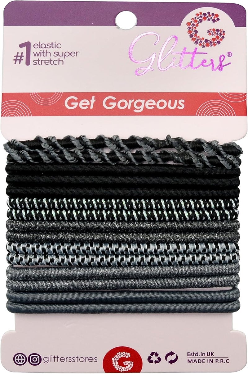 GLITTERS Trendy Stylish Elastics Stretchy Bold Black Hair Ties Set for Women and Girls (Set of 15) - Image 1