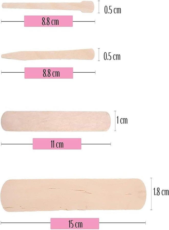 Mibly 4 Style 600 Pcs Assorted Wooden Wax Sticks for Body Legs Face Small Medium Large Sizes Eyebrow Waxing Applicator Spatulas for Hair Removal or Wood Popsicle Craft Sticks (Mix Sticks Pack of 600) - Image 2