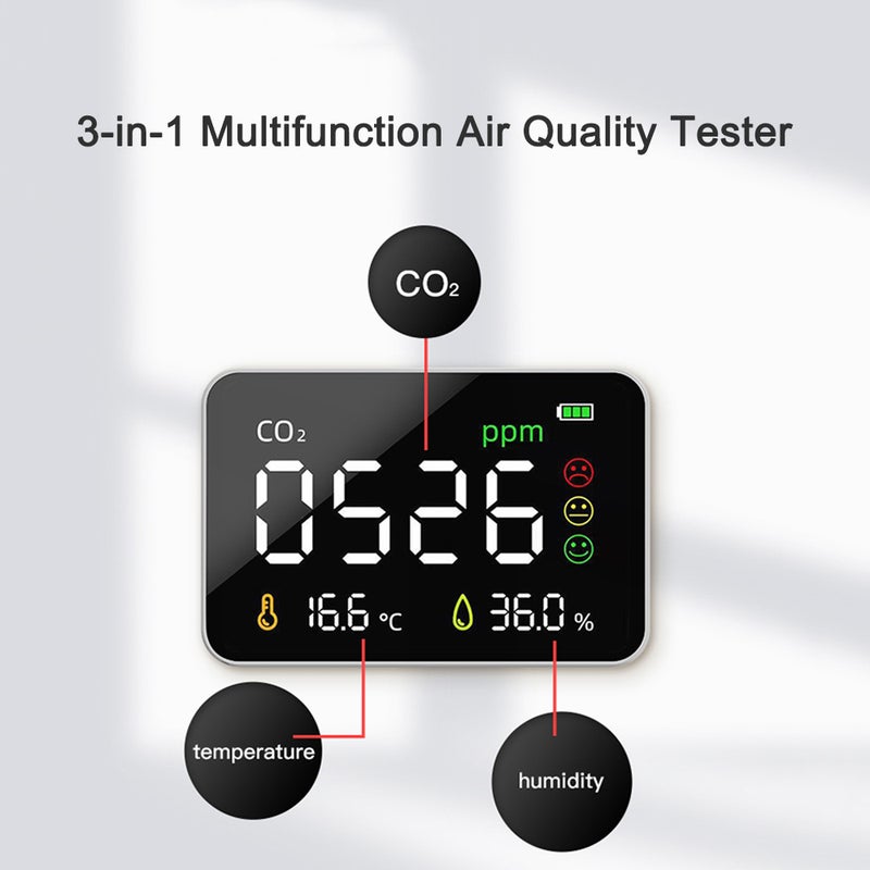 Desktop Wall Mounted Air Quality Monitor 3.5-inch Digital CO2 Detector 3 in 1 Indoor Outdoor Temperature Humidity CO2 Tester Rechargeable Carbon Dioxide Meter for Room Office Greenhouse Warehouse - Image 4