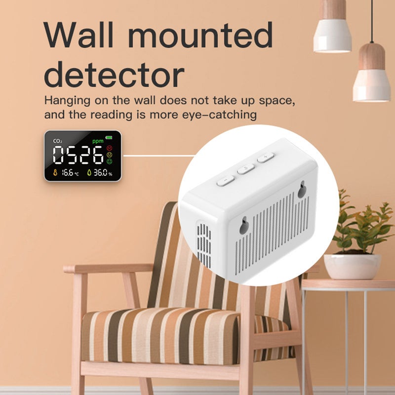 Desktop Wall Mounted Air Quality Monitor 3.5-inch Digital CO2 Detector 3 in 1 Indoor Outdoor Temperature Humidity CO2 Tester Rechargeable Carbon Dioxide Meter for Room Office Greenhouse Warehouse - Image 3