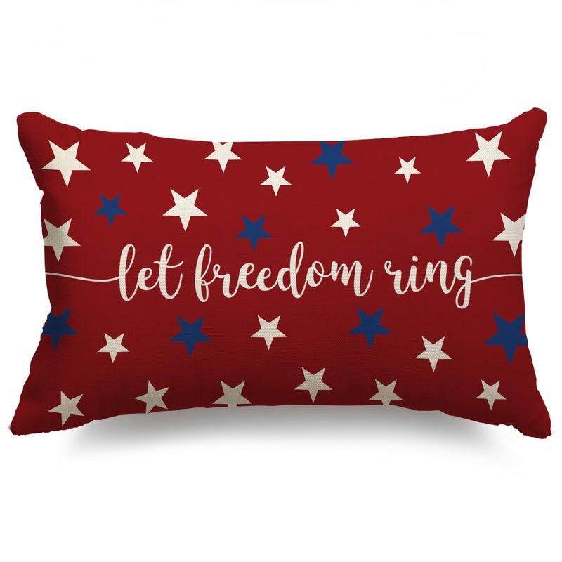 JXZYGMD JXZYGMD 4th of July Pillow Covers 12x20 Stars Let Freedom Ring Patriotic 4th of July Memorial Day Independence Day Lumbar Throw Pillow Cover Decorations for Sofa Home Decor