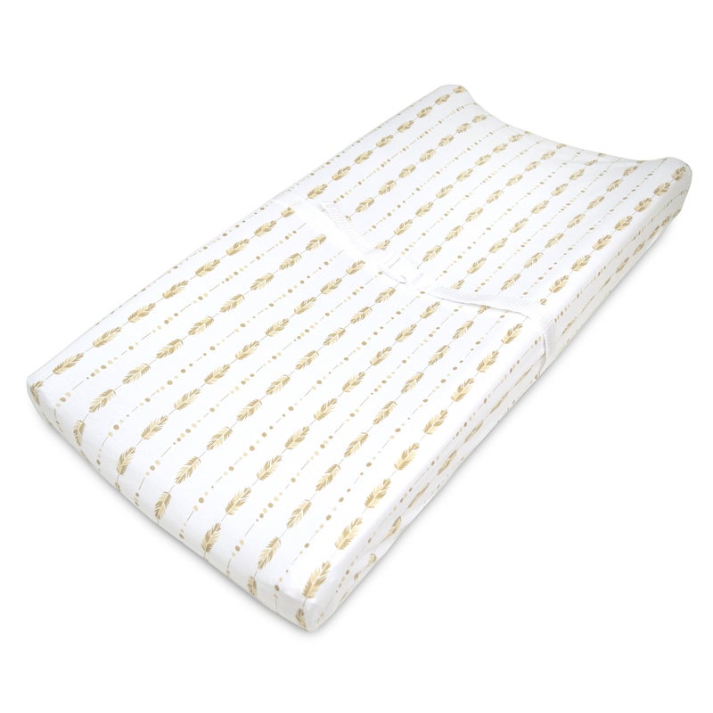 American Baby Company Printed 100 Cotton Knit Fitted Contoured Changing Table Pad Cover Compatible with Mika Micky Bassinet Taupe Feathers for Boys and Girls