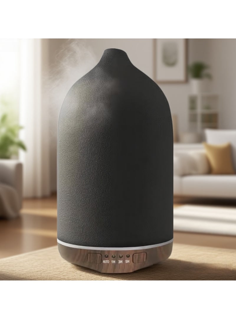 واي آند دي （أسود）250 مل） أسود）250 مل مرطب سيراميك بحبوب الخشب قصير الفوهة مرطب بسبعة ألوان أبيض وأسود سيراميك آلة العلاج بالروائح العطرية ناشر زيت عطري بالموجات فوق الصوتية - Image 1