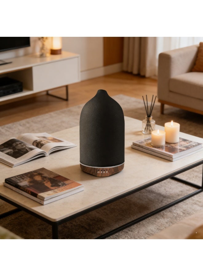 Y&D （Black）250Ml Wood Grain Ceramic Short Spout Humidifier Seven Colours White And Black Ceramic Aromatherapy Machine Ultrasonic Essential Oil Diffuser - Image 3