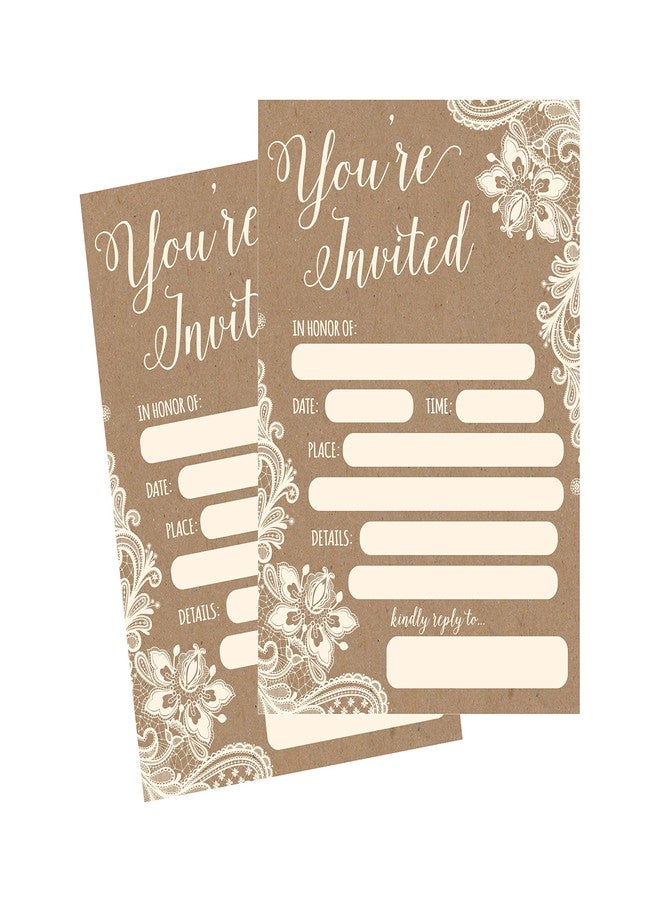 Hadley Designs 50 Fill in Invitations, Burlap and Lace, Kraft, Wedding, Bridal Shower Invitations, Rehearsal Dinner, Invites, Baby Shower Invite, Bachelorette Party Invites, Engagement, Graduation - Image 1