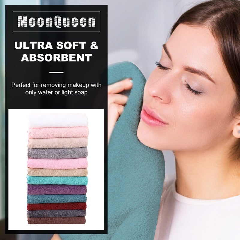 MOONQUEEN Microfiber Facial Cloths Fast Drying Washcloth 12 Pack - Premium Soft Makeup Remover Cloths - Multicolored - Image 2