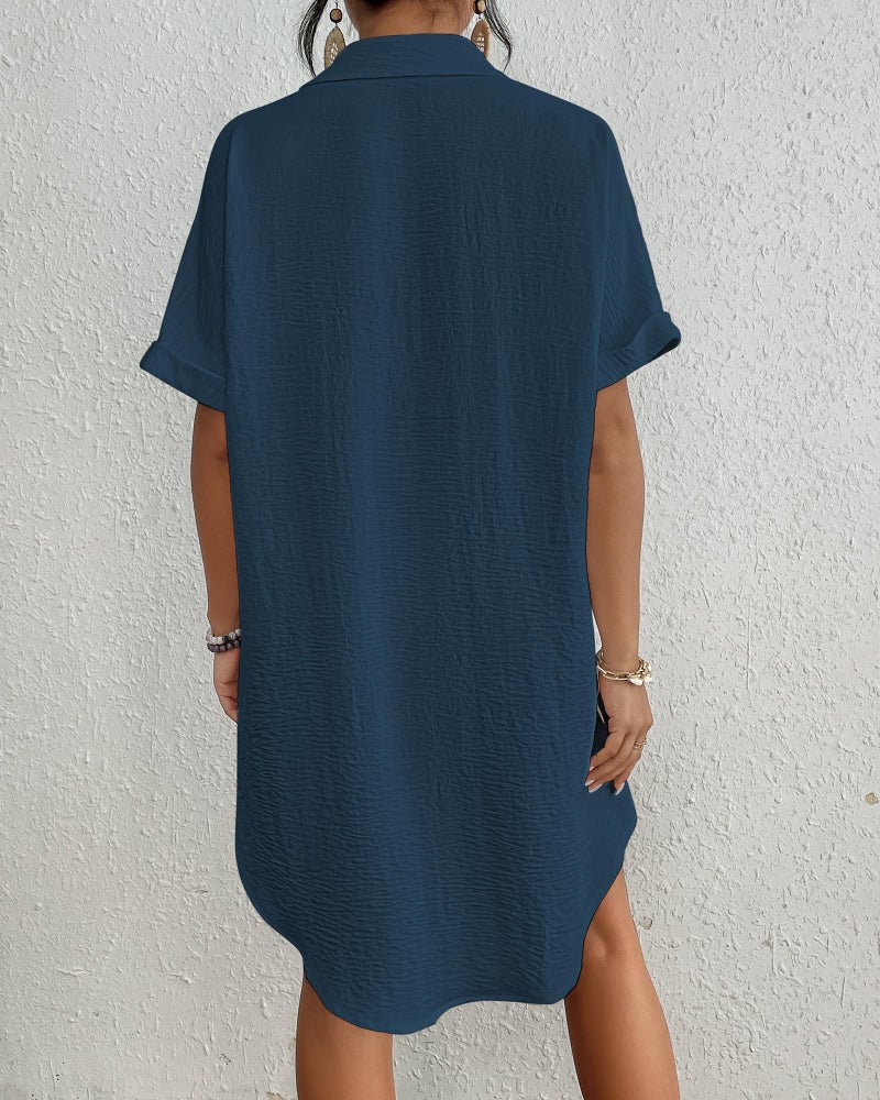 Bsubseach Women Swimsuit Coverup Shirt Dress Button Down Bathing Suit Cover Up Beach Vacation Outfits Navy Blue M - Image 5