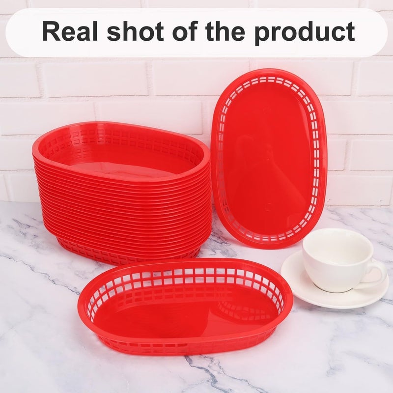 Oval Plastic Serving Basket for Fried Chicken Fries, Stackable, Red/Black - Image 3