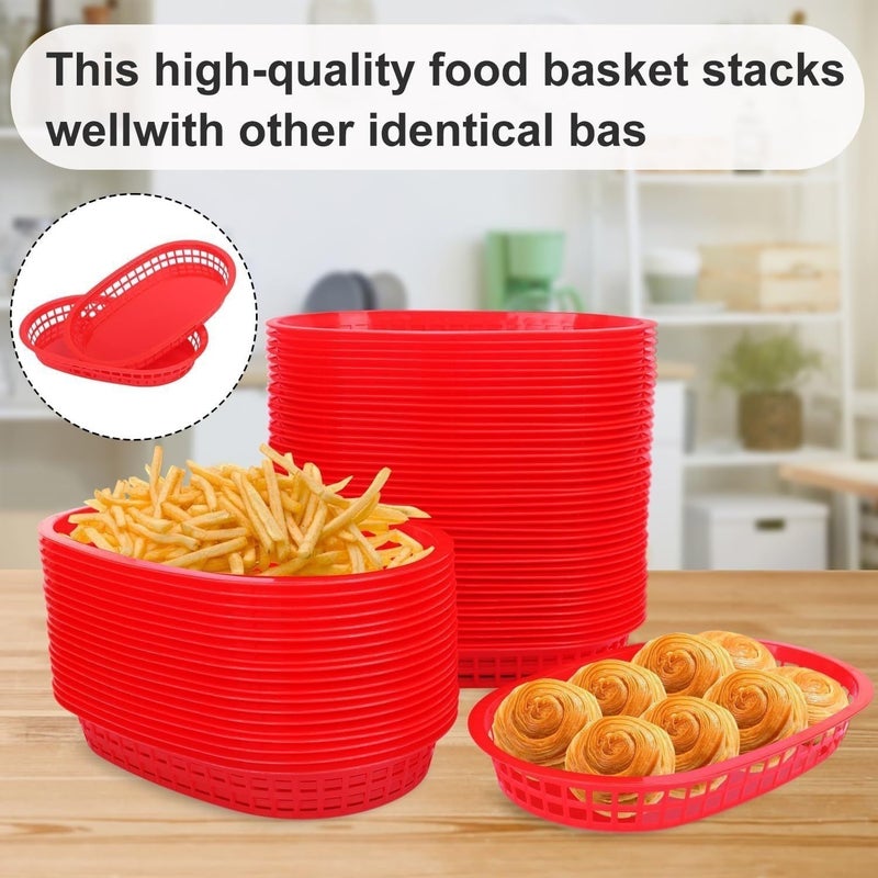 Oval Plastic Serving Basket for Fried Chicken Fries, Stackable, Red/Black - Image 4