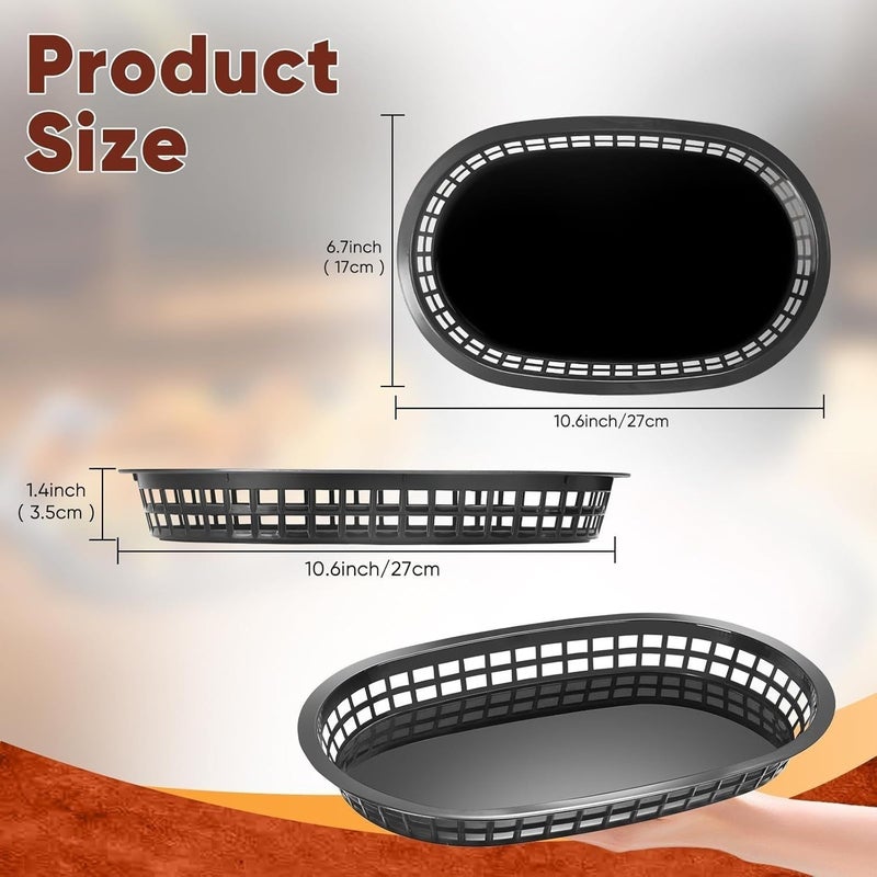 Oval Plastic Serving Basket for Fried Chicken Fries, Stackable, Red/Black - Image 2