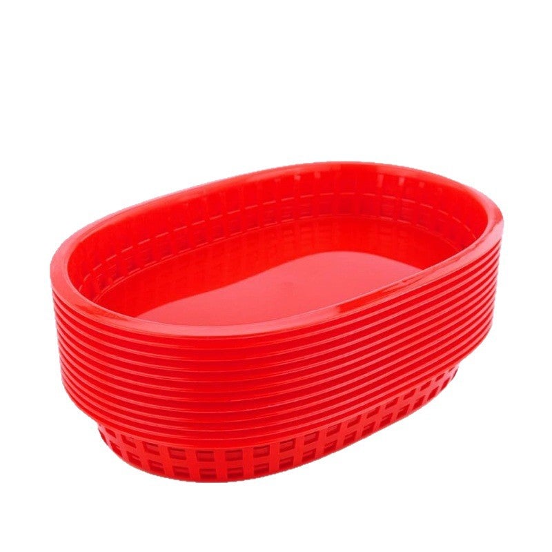 Oval Plastic Serving Basket for Fried Chicken Fries, Stackable, Red/Black - Image 5