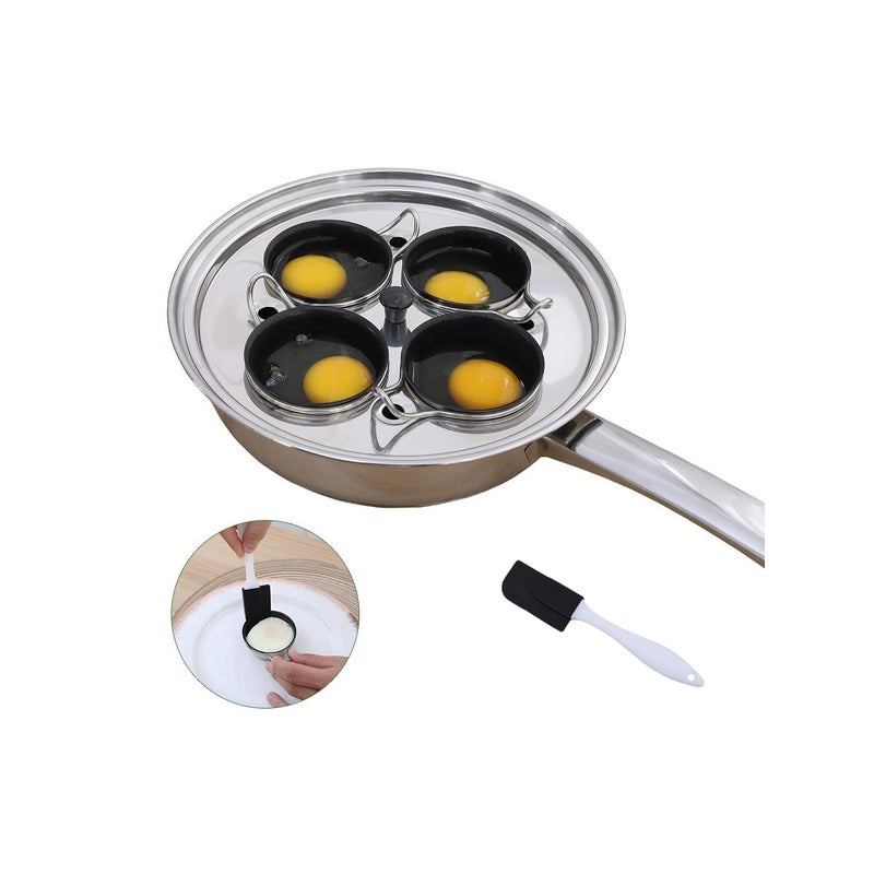 Egg Poacher Pan Stainless Steel Poached Egg Cooker Perfect Poached Egg Maker Induction Cooktop Egg Poachers Cookware Set with 4 Nonstick Large PFOA FREE Egg Poacher Cups and Silicone Spatula