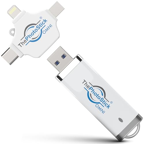 ThePhotoStick ذا فوتو ستيك أومني 32 جيجابايت فلاش درايف ذاكرة تلقائي لنسخ الصور والفيديوهات لجهاز آيفون أندرويد ماك بي سي اتصال متعدد المنافذ لتخزين ونقل الملفات بسهولة - Image 1