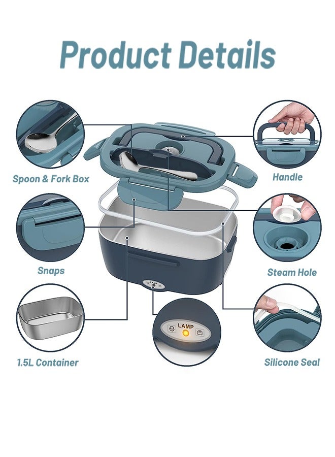 جارلو الكهربائية الغداء مربع الغذاء سخان ، 2 في 1 المحمولة الغداء ساخنة مربع الغداء للكبار ، مكتب ، شاحنة ، والعمل ، 1.5L انفصال 304 الفولاذ المقاوم للصدأ حاوية ، معزول حقيبة يد مع شوكة وملعقة - Image 2