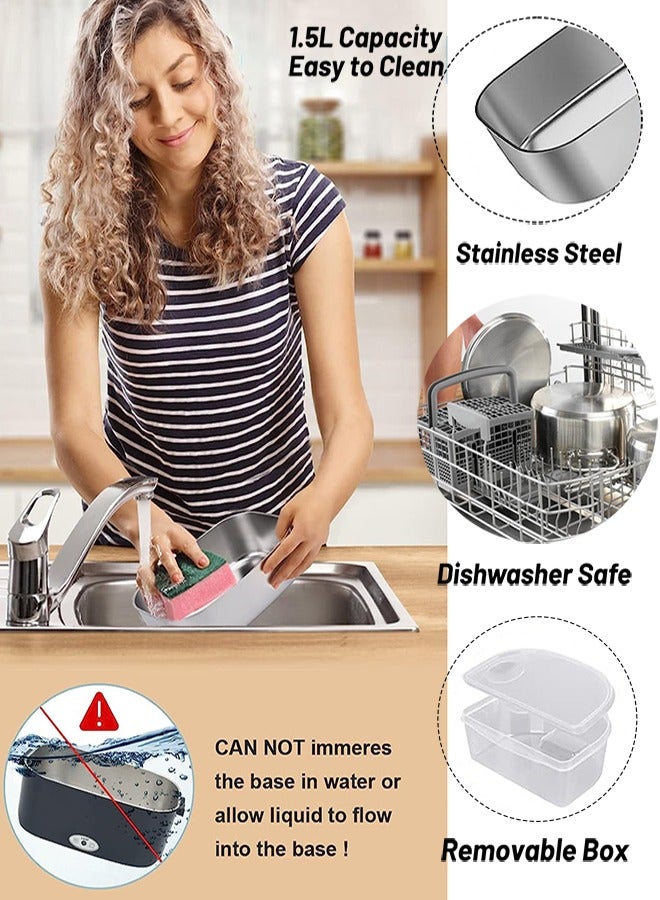 جارلو الكهربائية الغداء مربع الغذاء سخان ، 2 في 1 المحمولة الغداء ساخنة مربع الغداء للكبار ، مكتب ، شاحنة ، والعمل ، 1.5L انفصال 304 الفولاذ المقاوم للصدأ حاوية ، معزول حقيبة يد مع شوكة وملعقة - Image 4