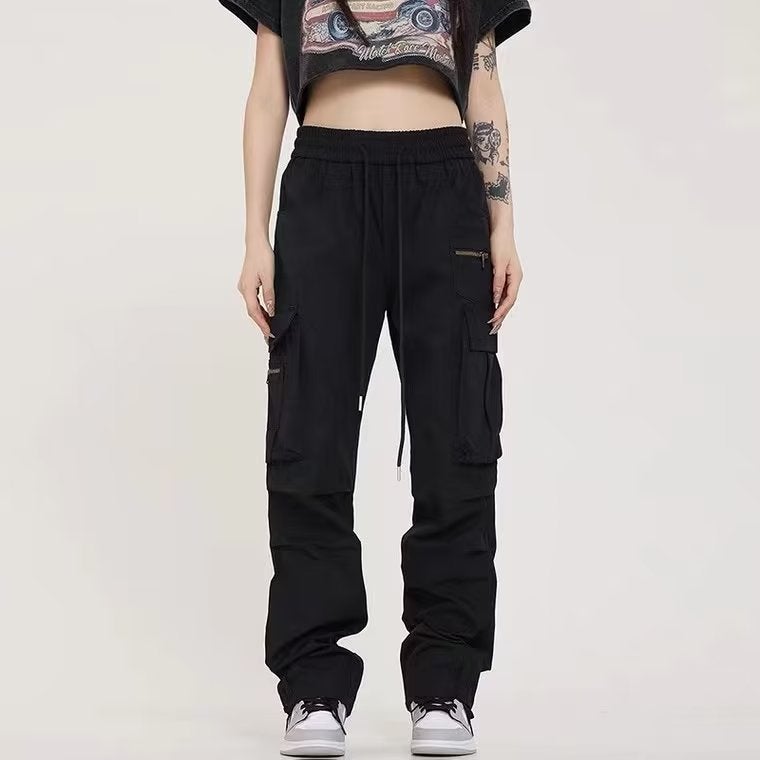 Foreign Trade American Street Multi-Pocket Overalls Men's and Women's Autumn Loose Straight Trendy Brand Brown Casual Trousers - Image 3
