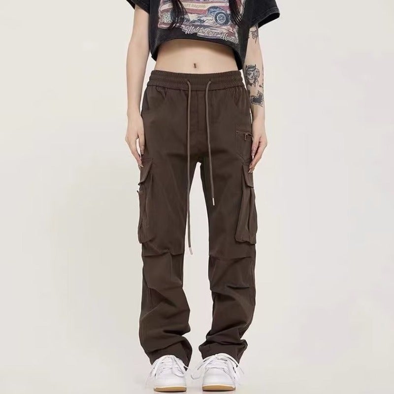 Foreign Trade American Street Multi-Pocket Overalls Men's and Women's Autumn Loose Straight Trendy Brand Brown Casual Trousers - Image 1