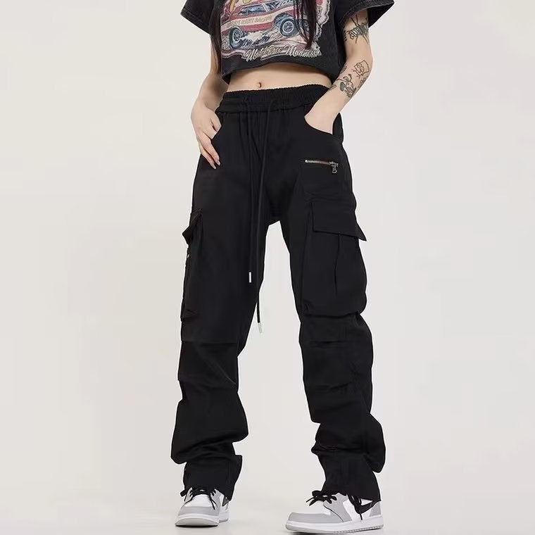Foreign Trade American Street Multi-Pocket Overalls Men's and Women's Autumn Loose Straight Trendy Brand Brown Casual Trousers - Image 4