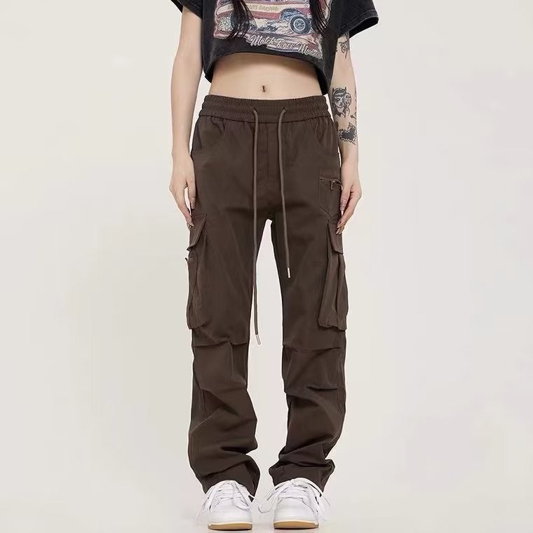 Foreign Trade American Street Multi-Pocket Overalls Men's and Women's Autumn Loose Straight Trendy Brand Brown Casual Trousers - Image 5