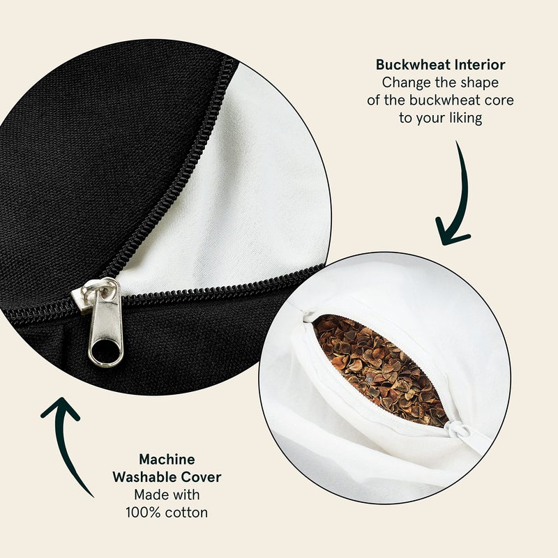 Retrospec Sedona Zafu Meditation Cushion Filled w/Buckwheat Hulls - Yoga Pillow for Meditation Practices - Machine Washable 100% Cotton Cover & Durable Carry Handle, Crescent, Black - Image 2
