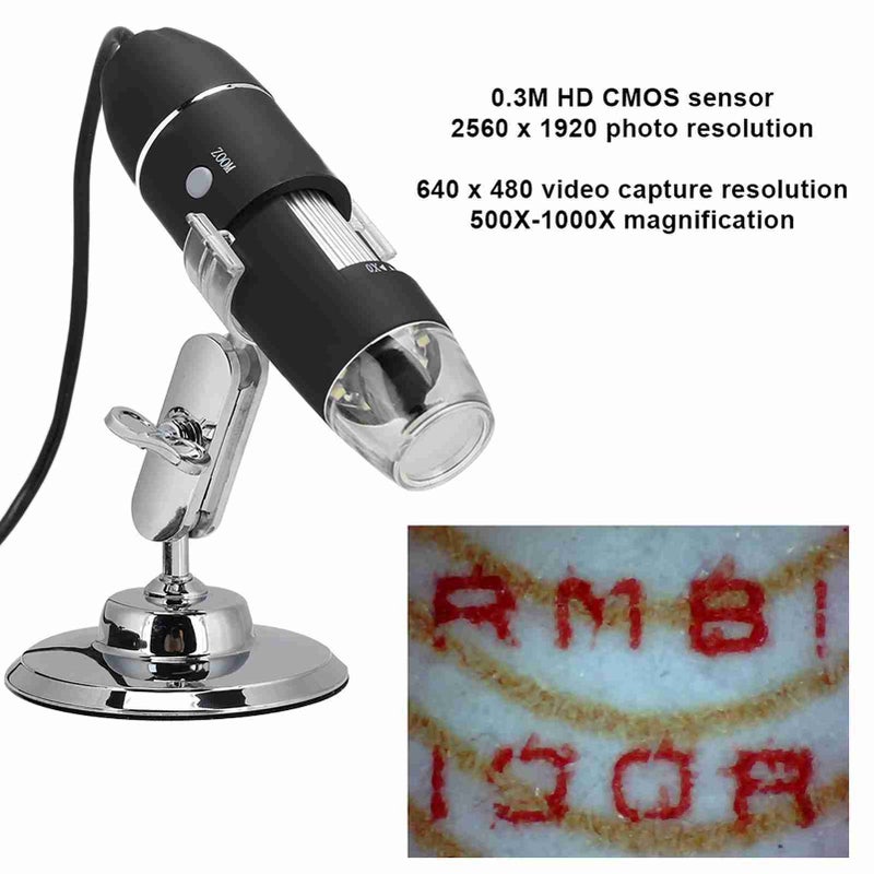1000X Black Mobile Phone Repair Magnifier USB Digital Microscope with 0.3MP HD CMOS Sensor - Image 1