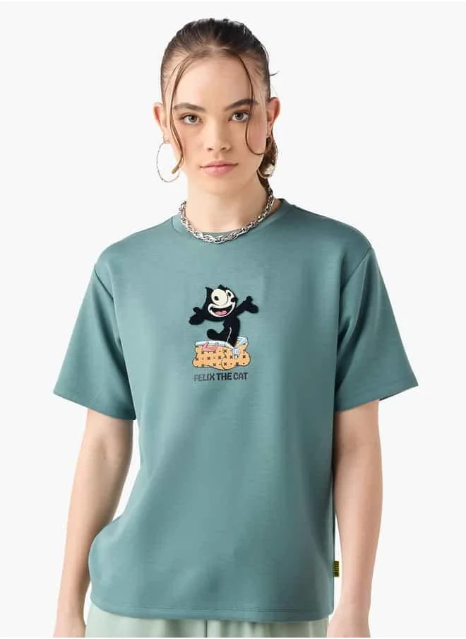 SP Characters Felix the Cat Print T-shirt with Short Sleeves and Crew Neck