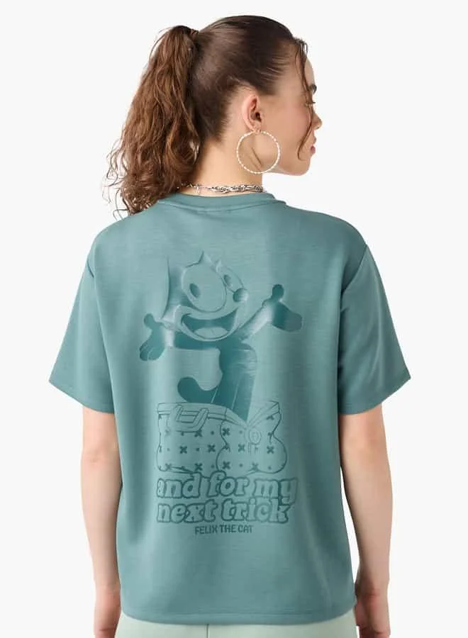 SP Characters Felix the Cat Print T-shirt with Short Sleeves and Crew Neck